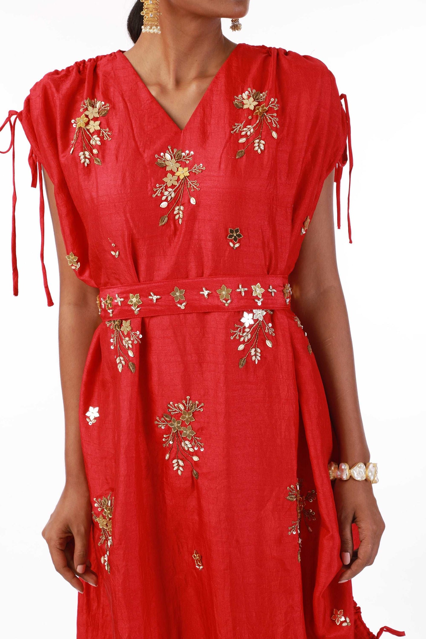 Women Wearing Red V-Neck Dori Dress