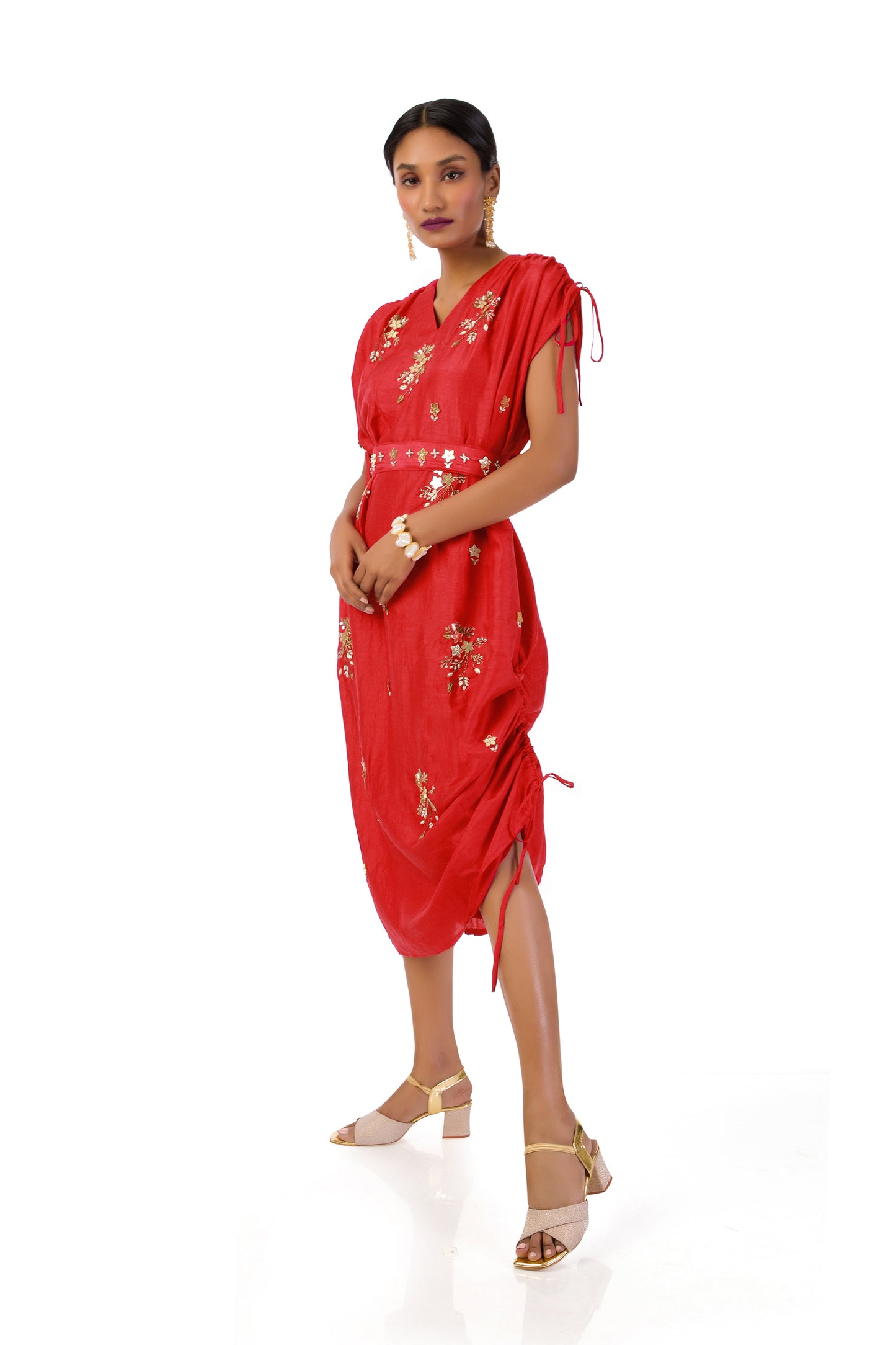 Women Wearing Red V-Neck Dori Dress