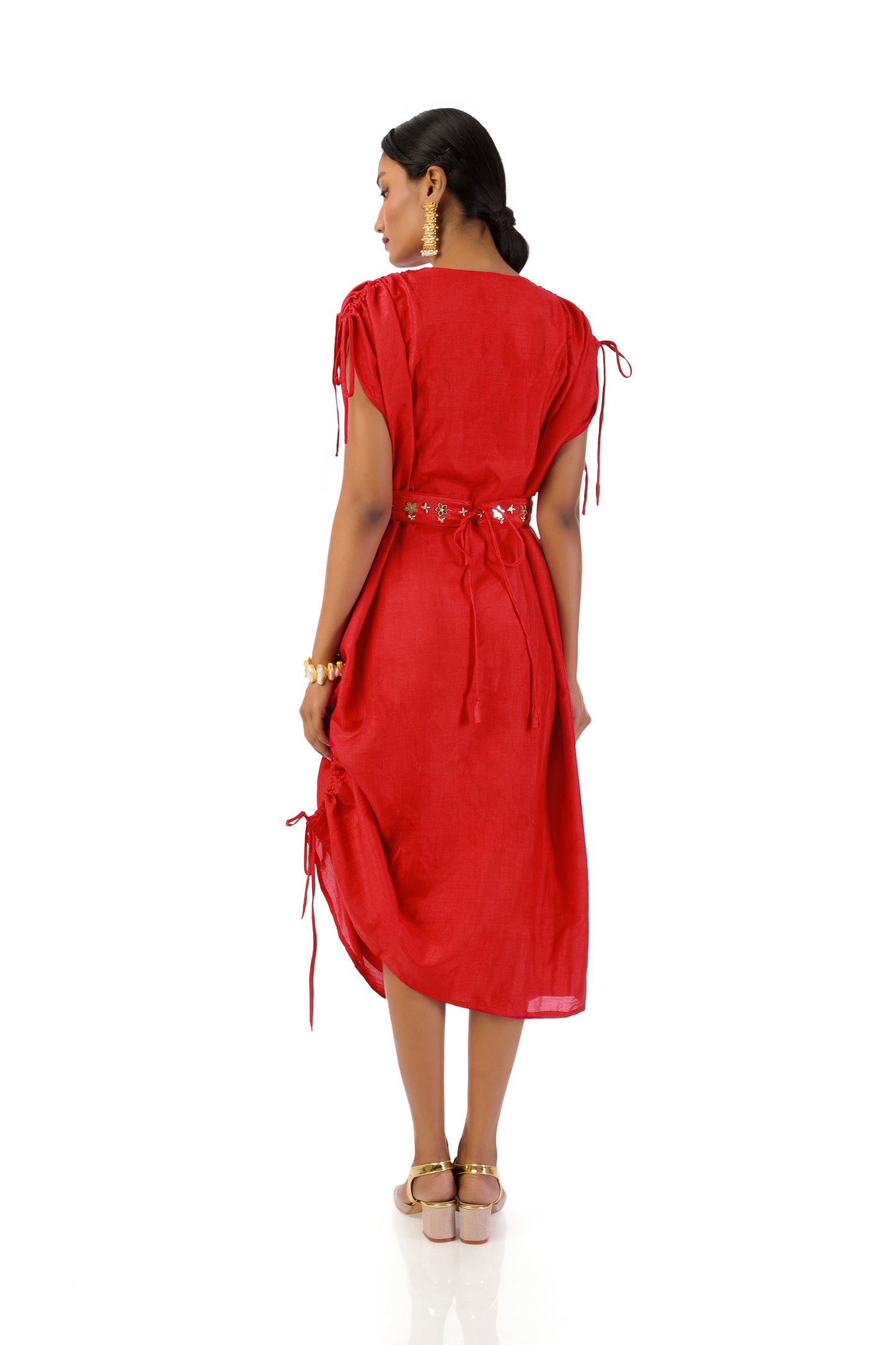 Women Wearing Red V-Neck Dori Dress