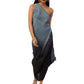 Elegant Grey to Black Shaded Textured One-Shoulder Dress with Waist Cowl and Side Details