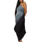 Grey to Black Shaded Textured One-Shoulder Dress with Waist Cowl