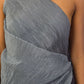 Grey to Black Shaded Textured One-Shoulder Dress with Waist Cowl