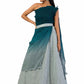 Ash Grey to Dark Blue One-Shoulder Top with Lehenga - Meghna Shah Collection