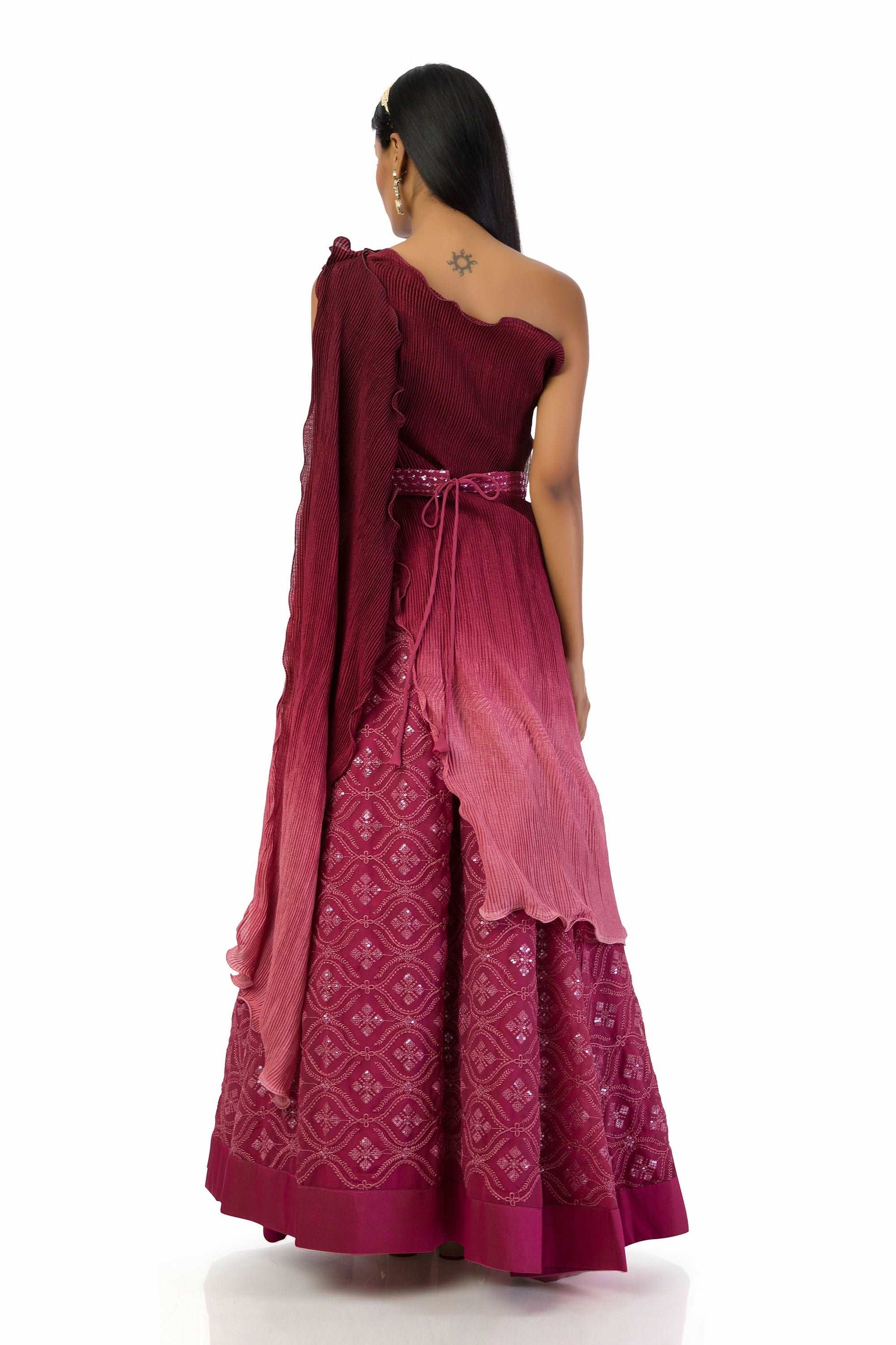 PINK to WINE One-Shoulder top with Skirt.