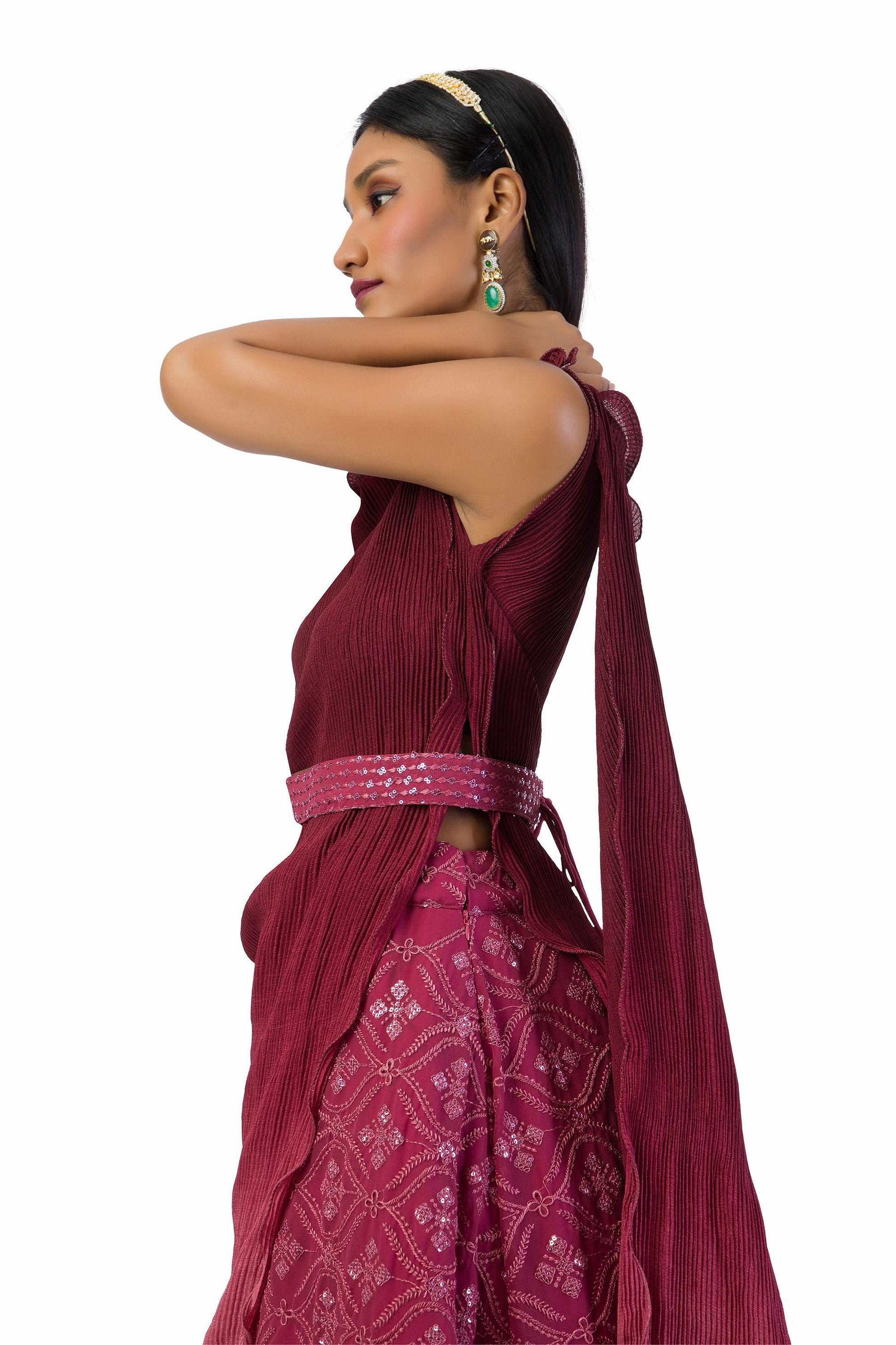 PINK to WINE One-Shoulder top with Skirt.