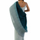 Ash Grey To Dark Blue Stitch Side Pleated Saree Set.