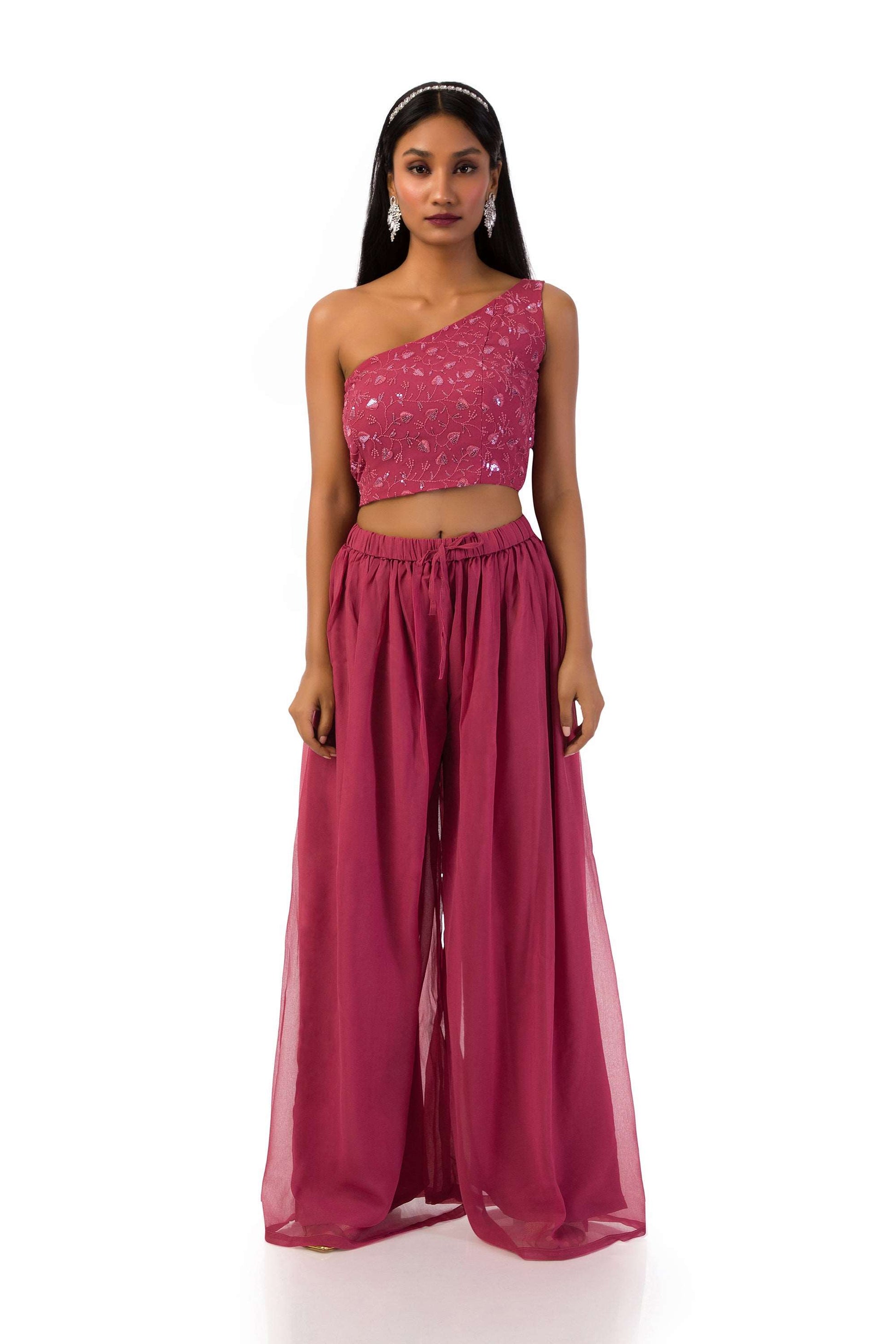 PINK to WINE One-Shoulder top with Skirt.