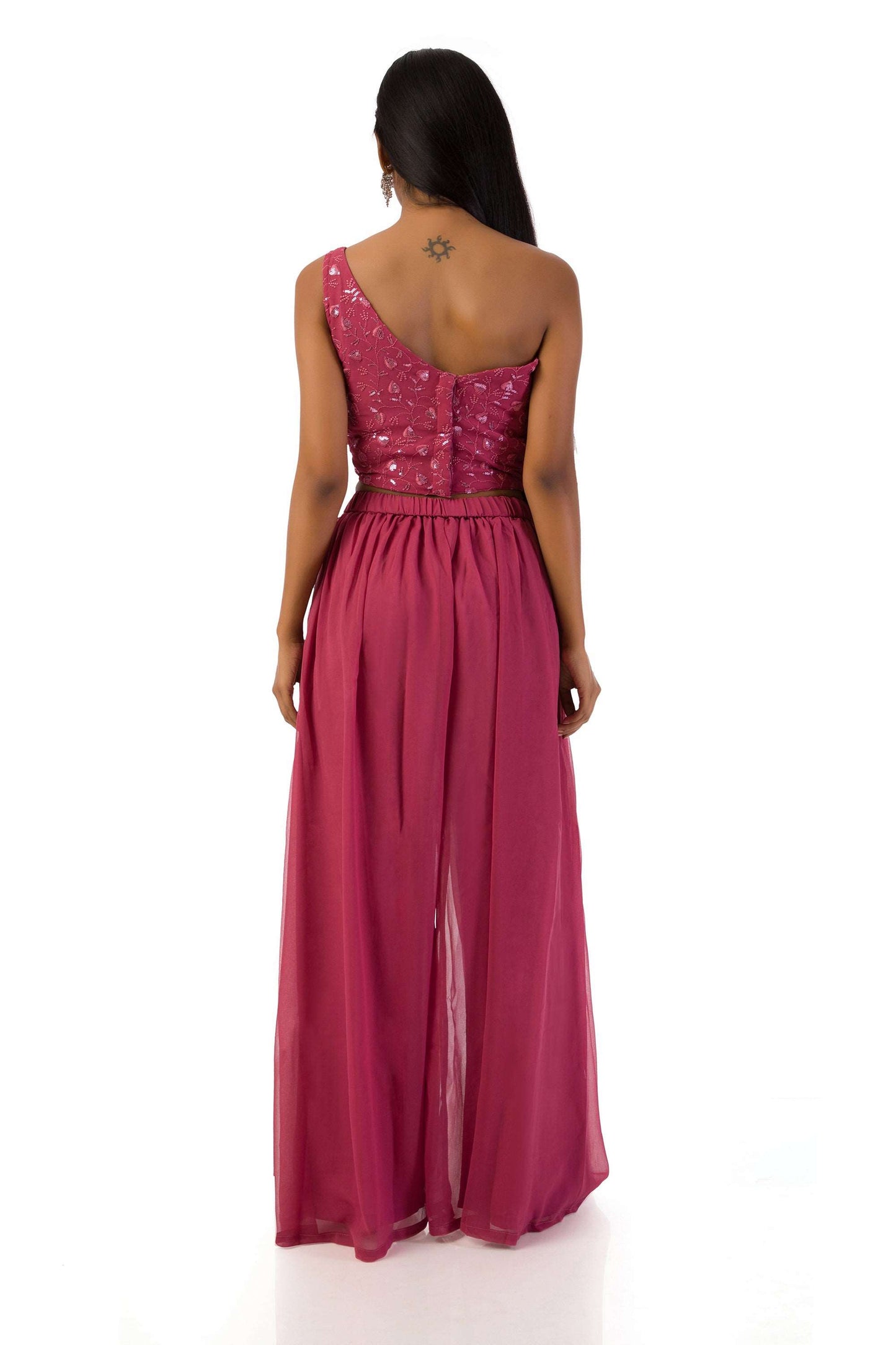 PINK to WINE One-Shoulder top with Skirt.