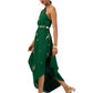 Bottle Green One-Shoulder Draped Gown with Hand Embroidery