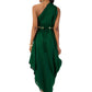 Bottle Green One-Shoulder Draped Gown with Hand Embroidery