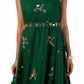 Bottle Green One-Shoulder Draped Gown with Hand Embroidery