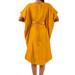 Mustard Craften Draped Side Cowl Neck Dress with Hand Embroidery