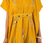 Mustard Craften Draped Side Cowl Neck Dress with Hand Embroidery