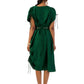 Bottle Green One-Shoulder Draped Gown with Hand Embroidery and Matching Belt