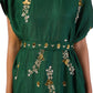 Bottle Green One-Shoulder Draped Gown with Hand Embroidery and Matching Belt