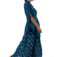 Dark Blue One-Shoulder Draped Top with Golden Printed Palazzo Pants