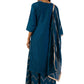 Dark Blue Semi-Silk Kurta Set with Hand Embroidery and Printed Palazzo by Meghna Shah