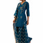 Dark blue semi-silk kurta set with hand embroidery, printed palazzo, and matching dupatta