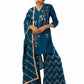 Dark Blue Semi-Silk Kurta Set with Hand Embroidery and Printed Palazzo