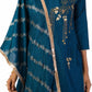 Dark Blue Semi-Silk Kurta Set with Hand Embroidery and Printed Palazzo