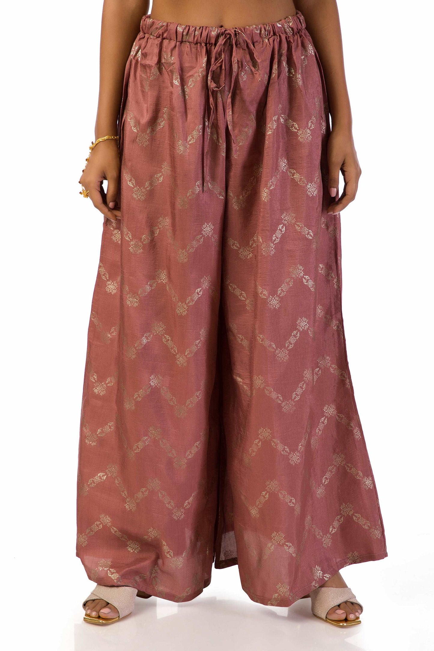 Mauve Semi-Silk Kurta with Hand Embroidery, Matching Palazzo Pants, and Dupatta