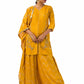 Woman wearing mustard yellow embroidered suit set with dupatta