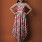 Pink and Grey One Shoulder Multicolor Chinon Embroidered gown