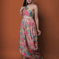 Pink and Grey One Shoulder Multicolor Chinon Embroidered gown