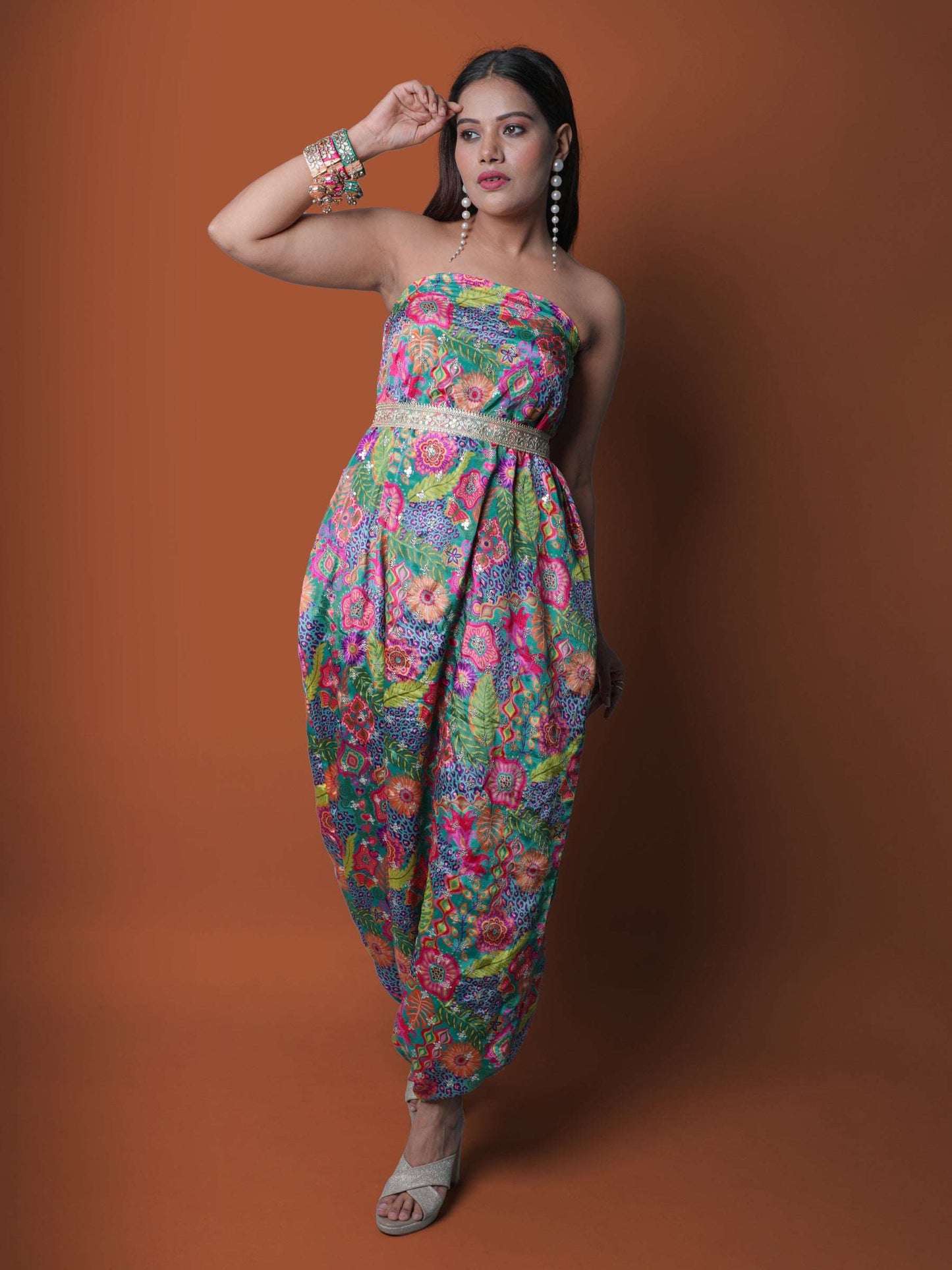 Multicolor Strapless Jumpsuit