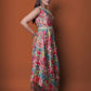 Pink and Grey One Shoulder Multicolor Chinon Embroidered gown