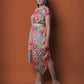 Pink and grey off Shoulder Multicolor Chinon Embroidered dress