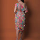 Pink and grey off Shoulder Multicolor Chinon Embroidered dress