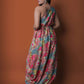 Pink and Grey One Shoulder Multicolor Chinon Embroidered gown