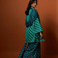 Slub linen satin & soft linen georgette green printed saree,blouse,jacket set with hand embroidered.