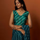 Slub linen satin & soft linen georgette green printed saree,blouse,jacket set with hand embroidered.