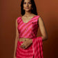 Slub linen satin & soft linen georgette pink printed saree,blouse,jacket set with hand embroidered.