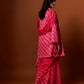 Slub linen satin & soft linen georgette pink printed saree,blouse,jacket set with hand embroidered.