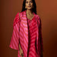 Slub linen satin & soft linen georgette pink printed saree,blouse,jacket set with hand embroidered.