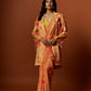 Slub linen satin & soft linen georgette yellow printed saree ,blouse, jacket set with hand embroidered.