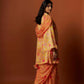 Slub linen satin & soft linen georgette yellow printed saree ,blouse, jacket set with hand embroidered.