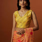 Slub linen satin & soft linen georgette yellow printed saree ,blouse, jacket set with hand embroidered.