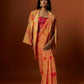 Slub linen satin & soft linen georgette yellow printed saree,blouse,jacket set with hand embroidered.