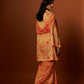 Slub linen satin & soft linen georgette yellow printed saree,blouse,jacket set with hand embroidered.