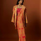 Slub linen satin & soft linen georgette yellow printed saree,blouse,jacket set with hand embroidered.