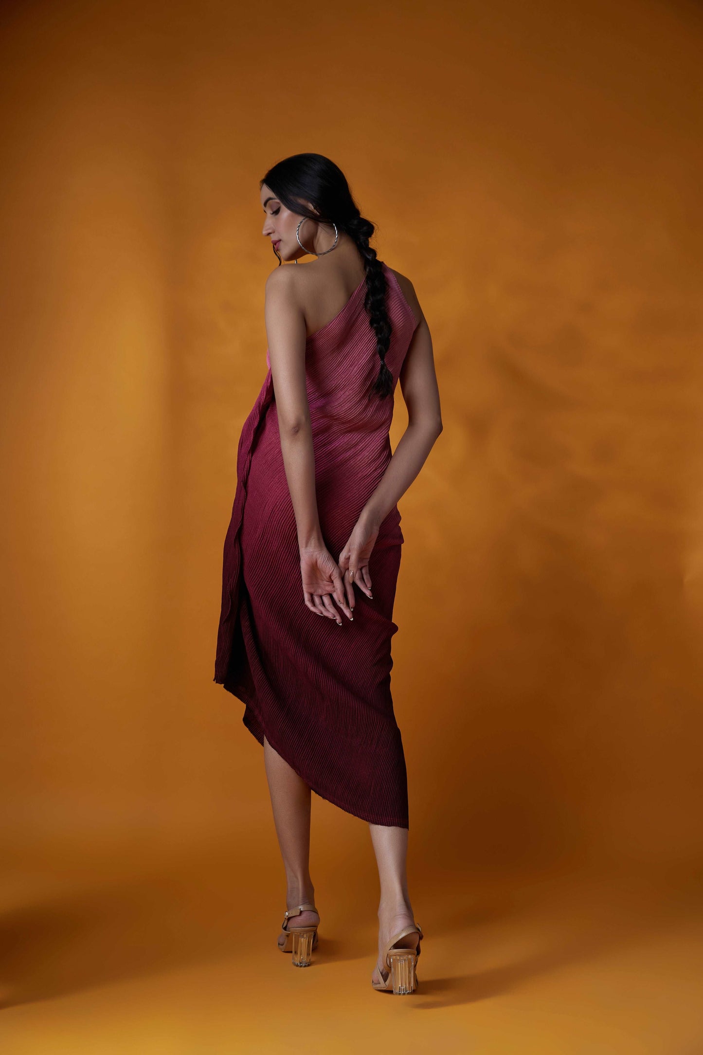 Pink to Wine one shoulder dress.