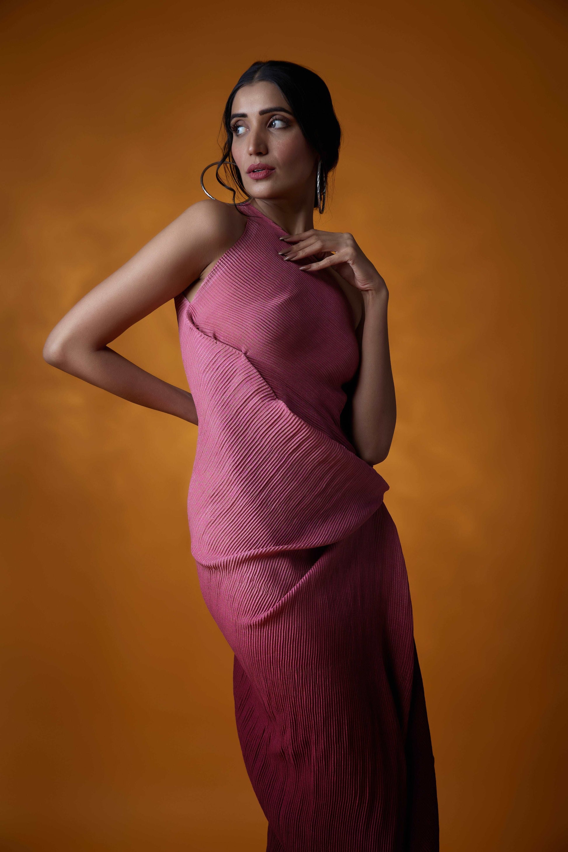 Pink to Wine one shoulder dress.