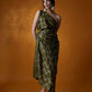 "Mahendi Green One-Shoulder Dress with Intricate Detailing