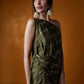 Mahendi Green One-Shoulder Dress with Intricate Detailing