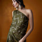 Mahendi Green One-Shoulder Dress with Intricate Detailing