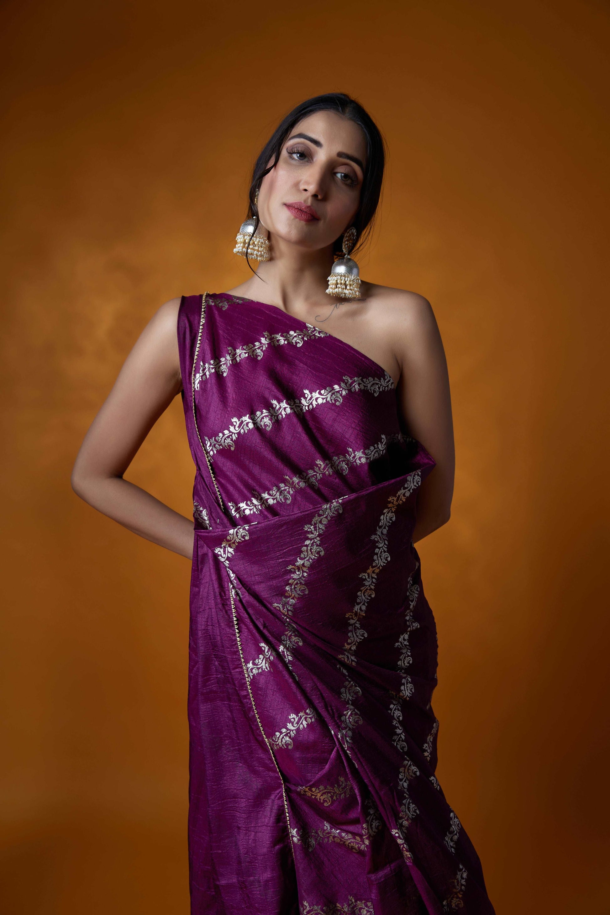 wine one shoulder dress Karen Millen Satin Viscose Trim Detail One Shoulder Maxi Dress in Wine